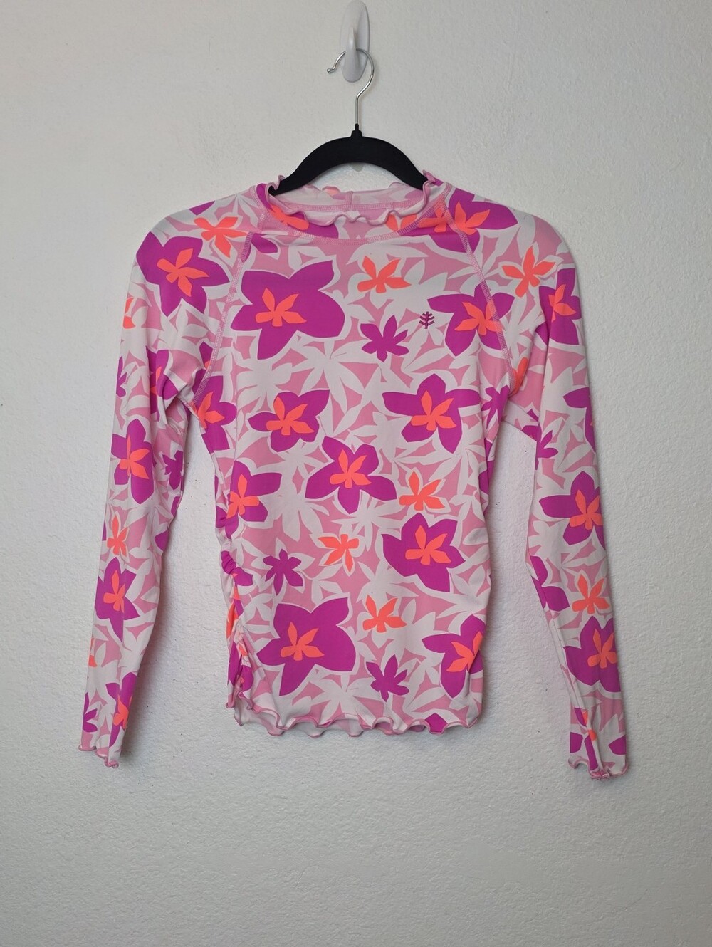COOLIBAR Kids Pink Floral Long Sleeve Rashguard Swim Top Beach Outdoor UPF Sz M